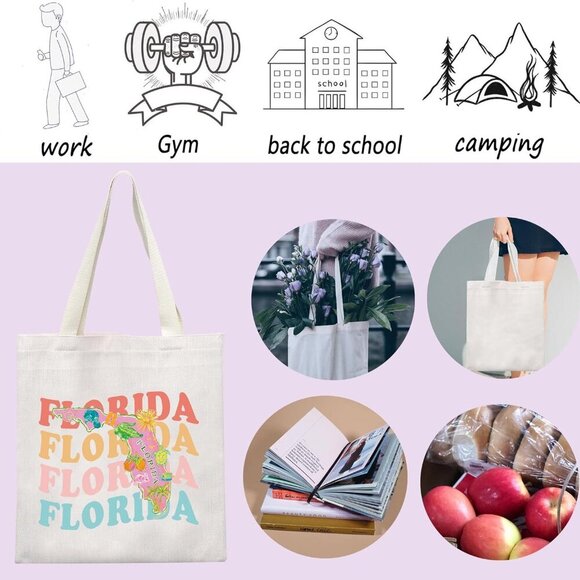 Florida State Map Tote Canvas Large Capacity Reusable Travel Shopping Bag - Picture 3 of 6
